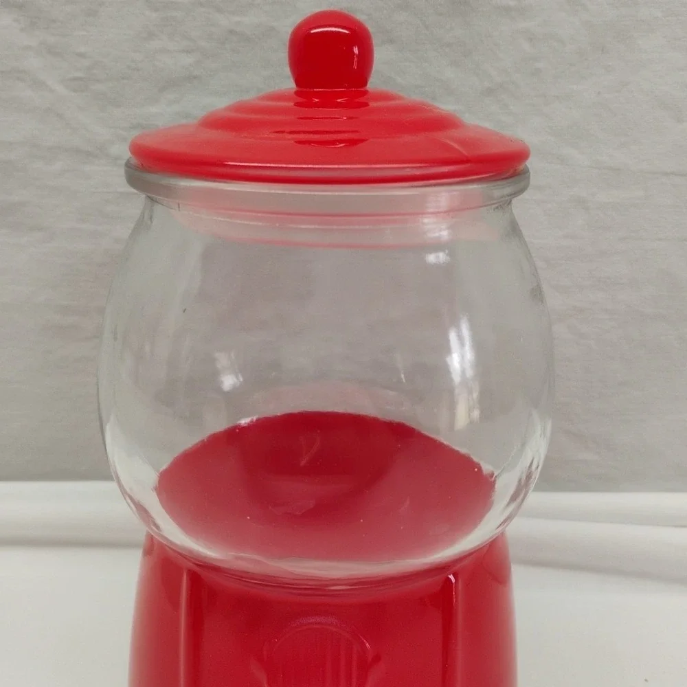 Cookie Candy Jar Gum Ball Machine 5 Cent Sleigh Bell Bistro Sealed Lid Red 8x4.5